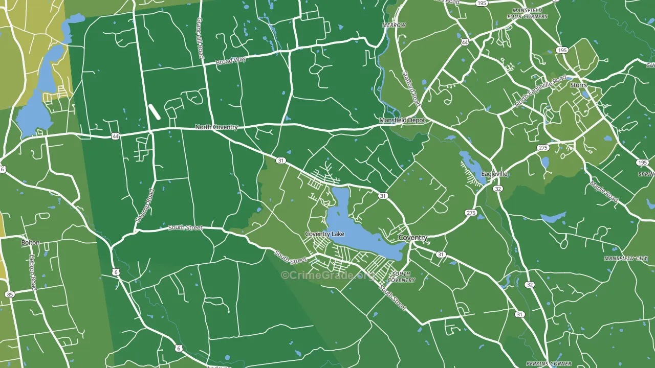 Coventry, CT Map of Vehicle Theft Rates