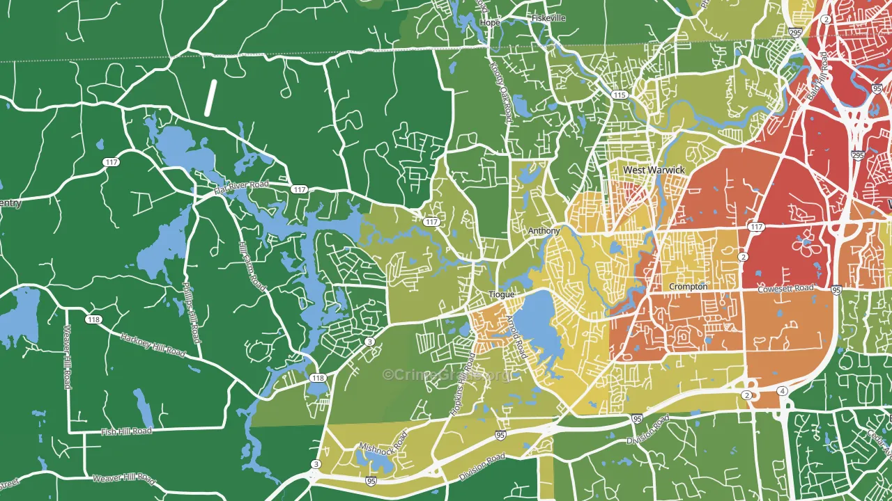 Coventry, RI Map of Vehicle Theft Rates