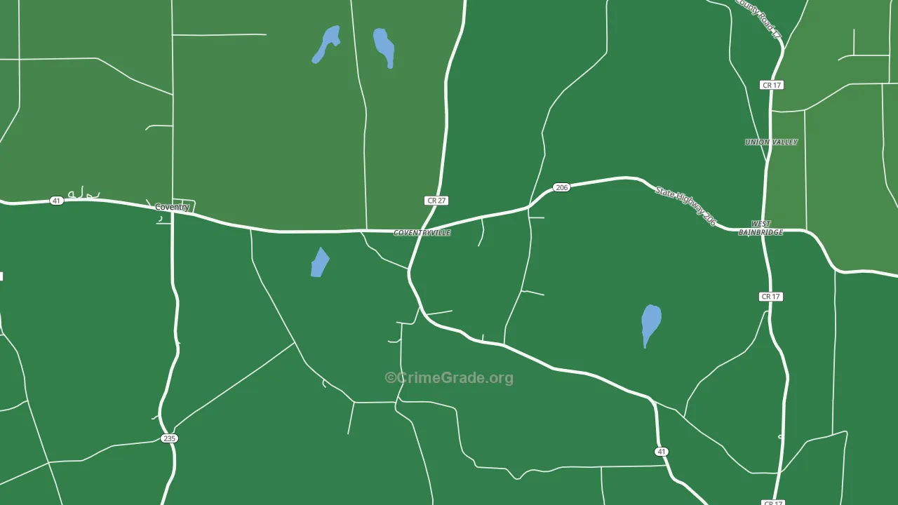 Coventryville, NY Map of Vehicle Theft Rates