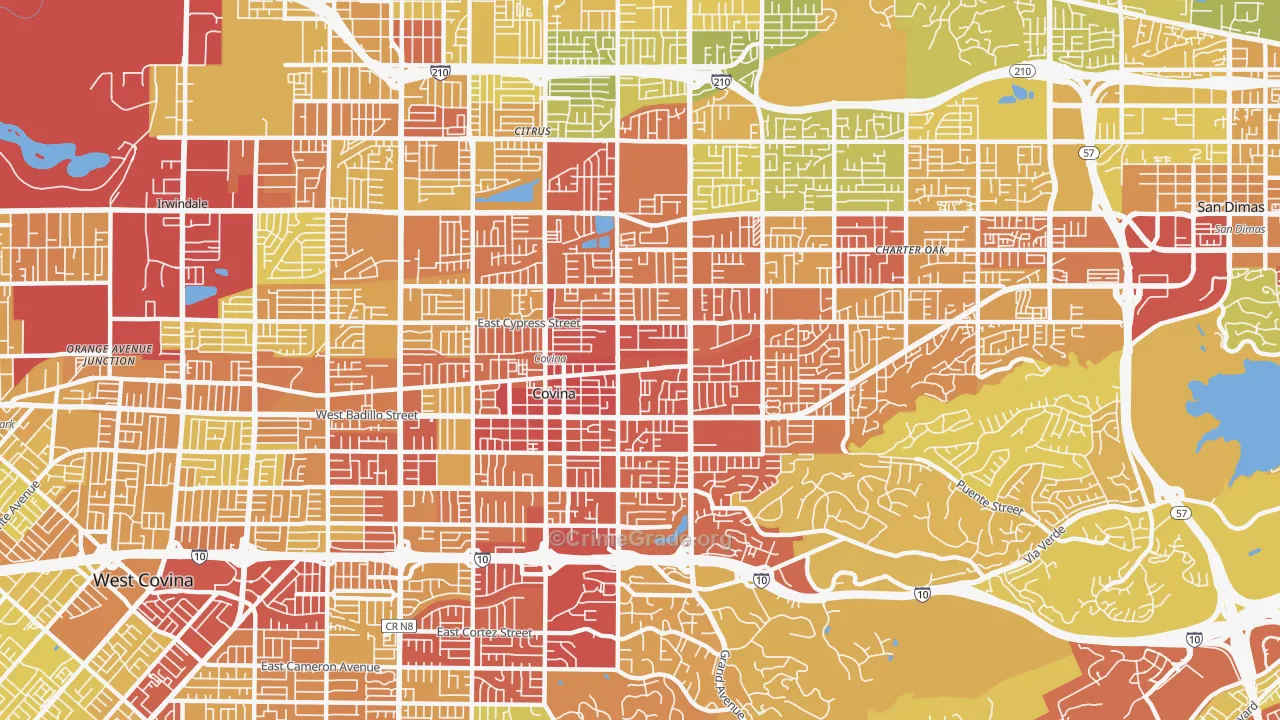 Covina, CA Map of Vehicle Theft Rates