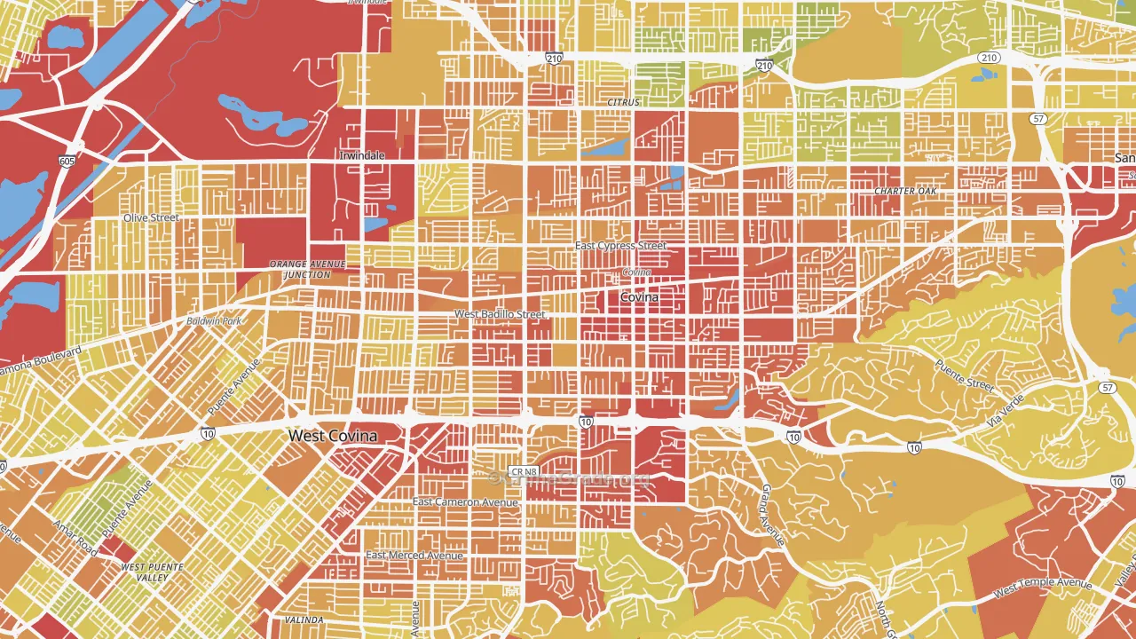 Covina-Valley, Covina, CA Map of Vehicle Theft Rates