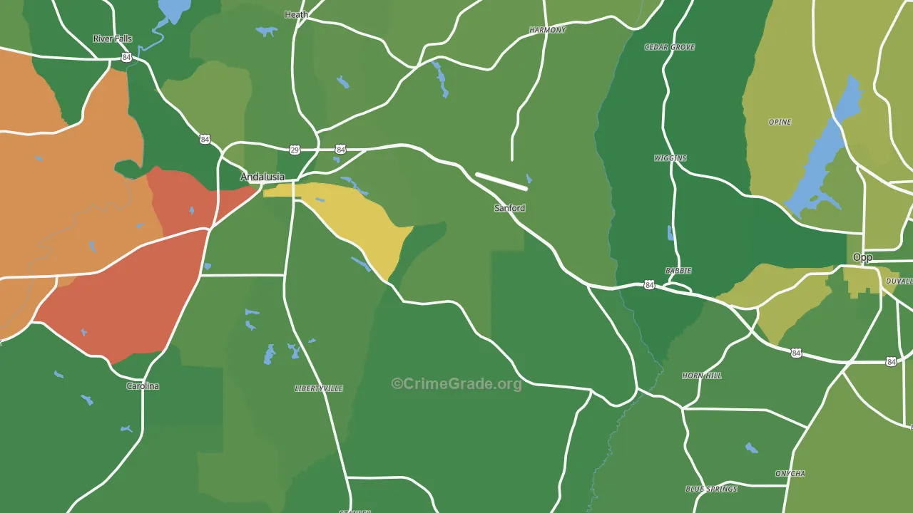Covington County, AL Map of Vehicle Theft Rates