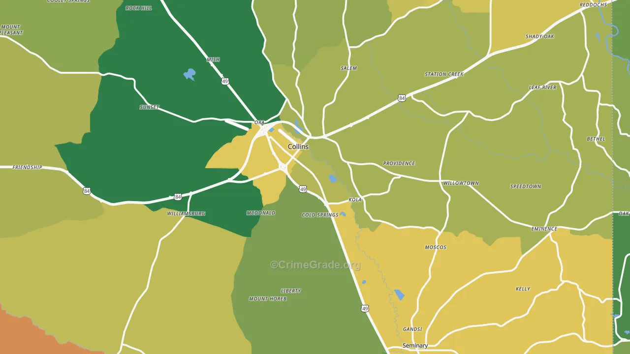 Covington County, MS Map of Vehicle Theft Rates