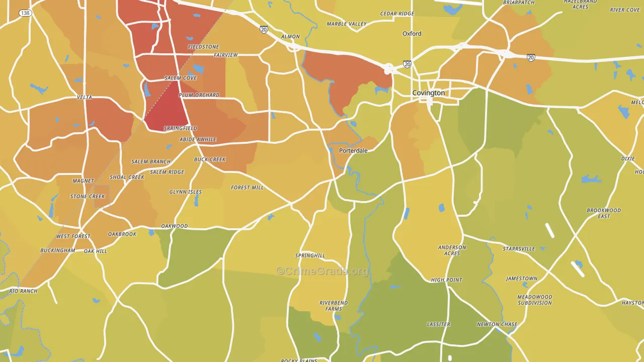 Covington, GA Map of Vehicle Theft Rates