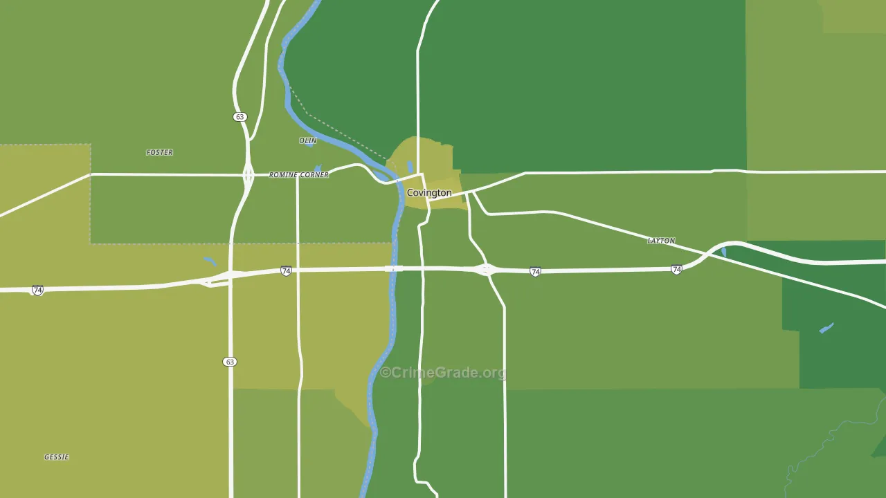 Covington, IN Map of Vehicle Theft Rates