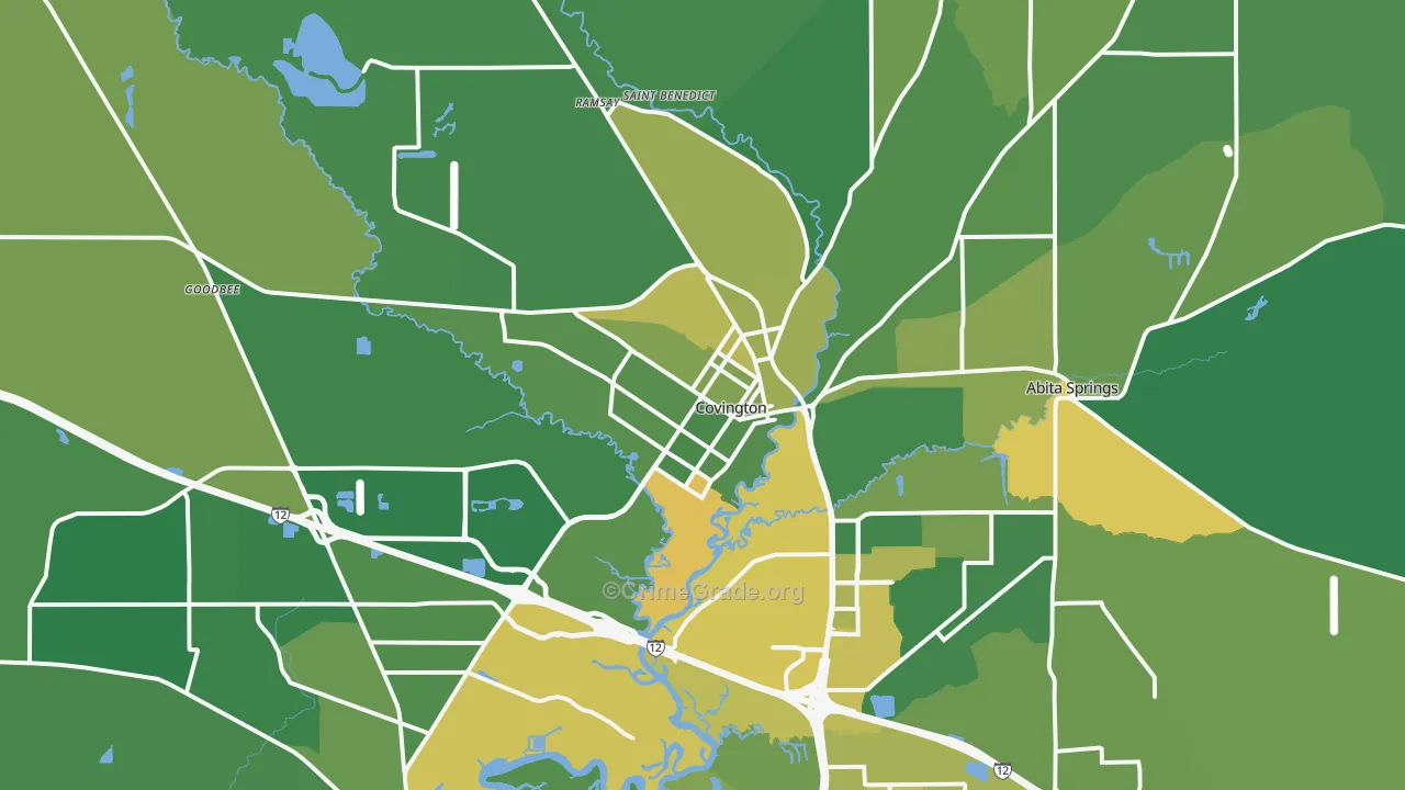 Covington, LA Map of Vehicle Theft Rates