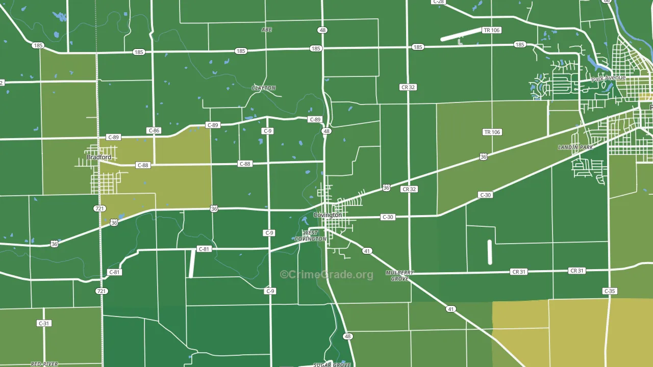 Covington, OH Map of Vehicle Theft Rates