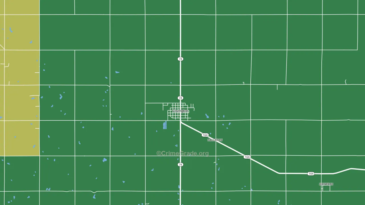 Covington, OK Map of Vehicle Theft Rates
