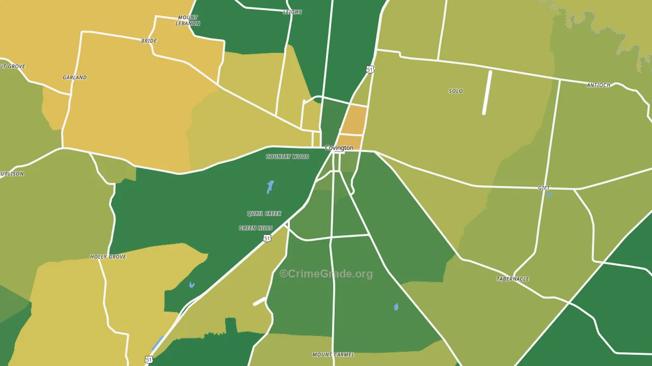 Covington, TN Map of Vehicle Theft Rates