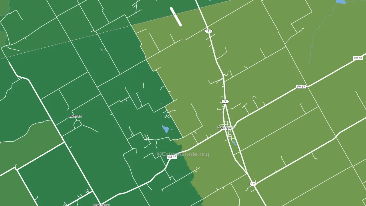 Covington, TX Map of Vehicle Theft Rates