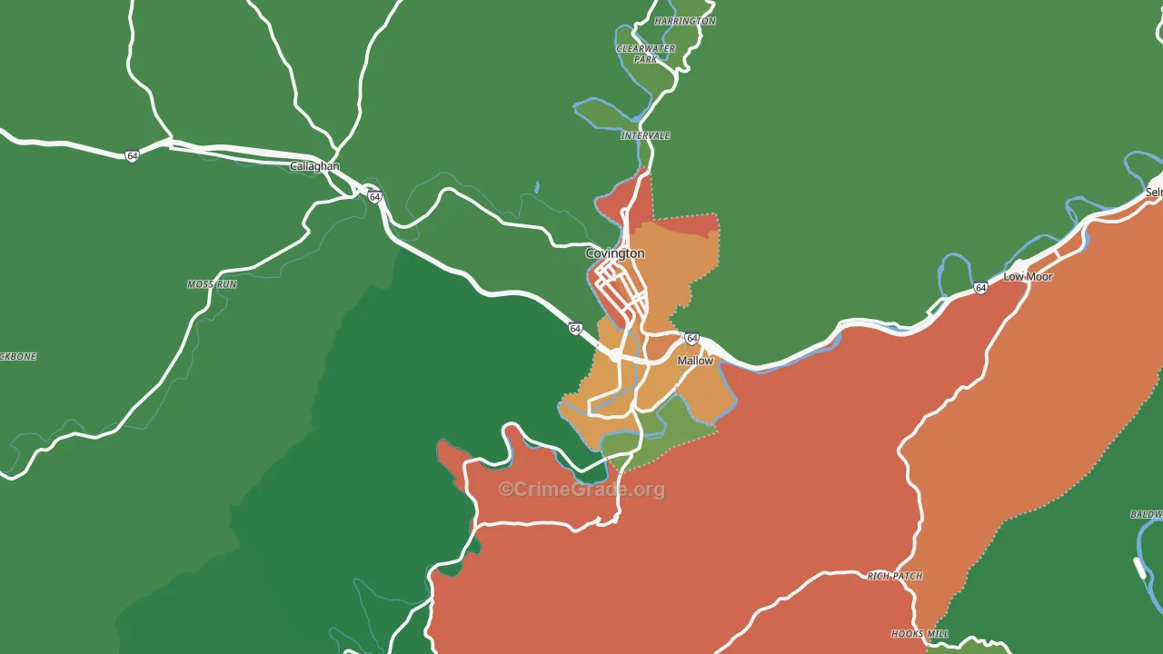 Covington, VA Map of Vehicle Theft Rates