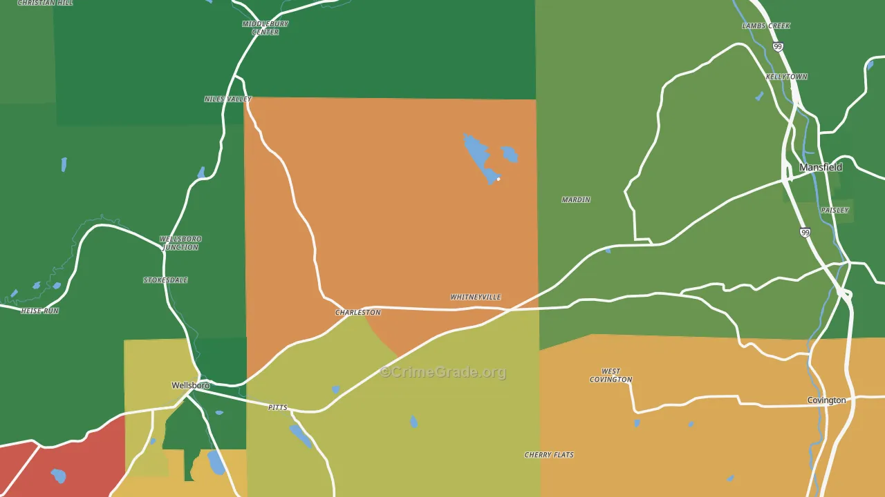 Cowanesque, PA Map of Vehicle Theft Rates