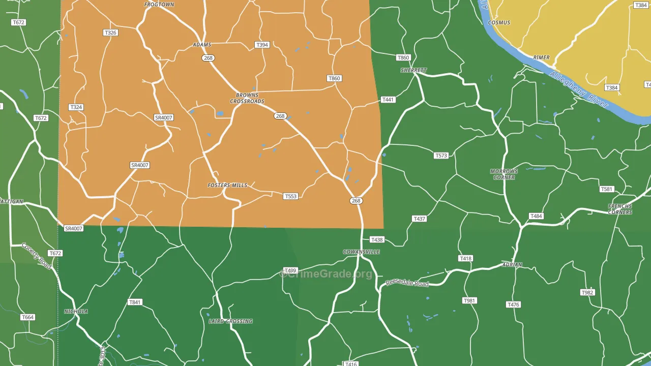 Cowansville, PA Map of Vehicle Theft Rates