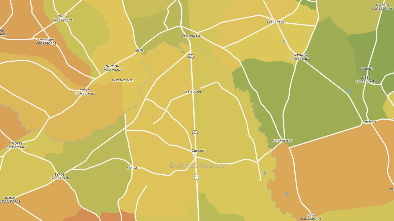 Coward, SC Map of Vehicle Theft Rates