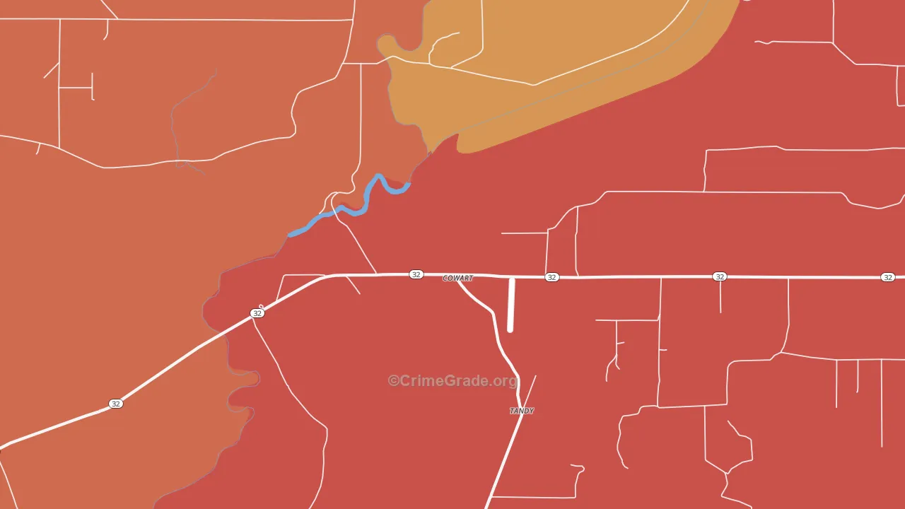 Cowart, MS Map of Vehicle Theft Rates