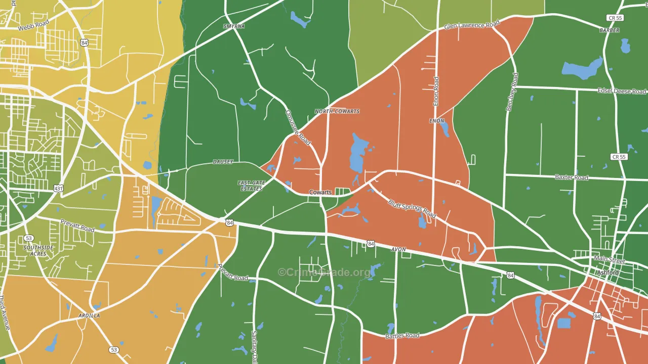 Cowarts, AL Map of Vehicle Theft Rates