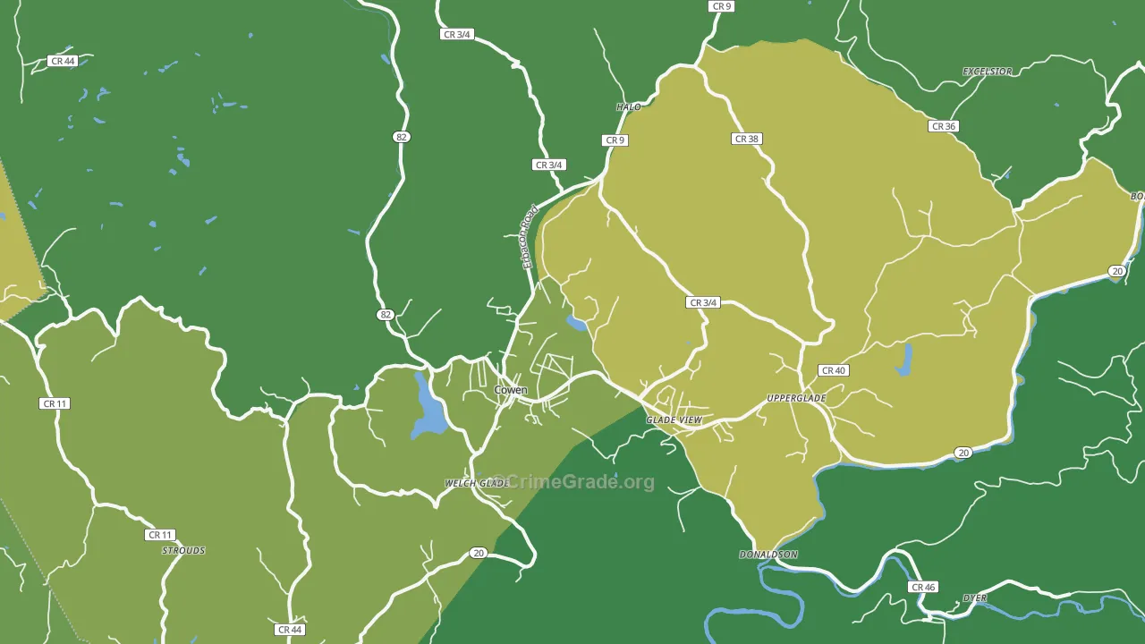 Cowen, WV Map of Vehicle Theft Rates