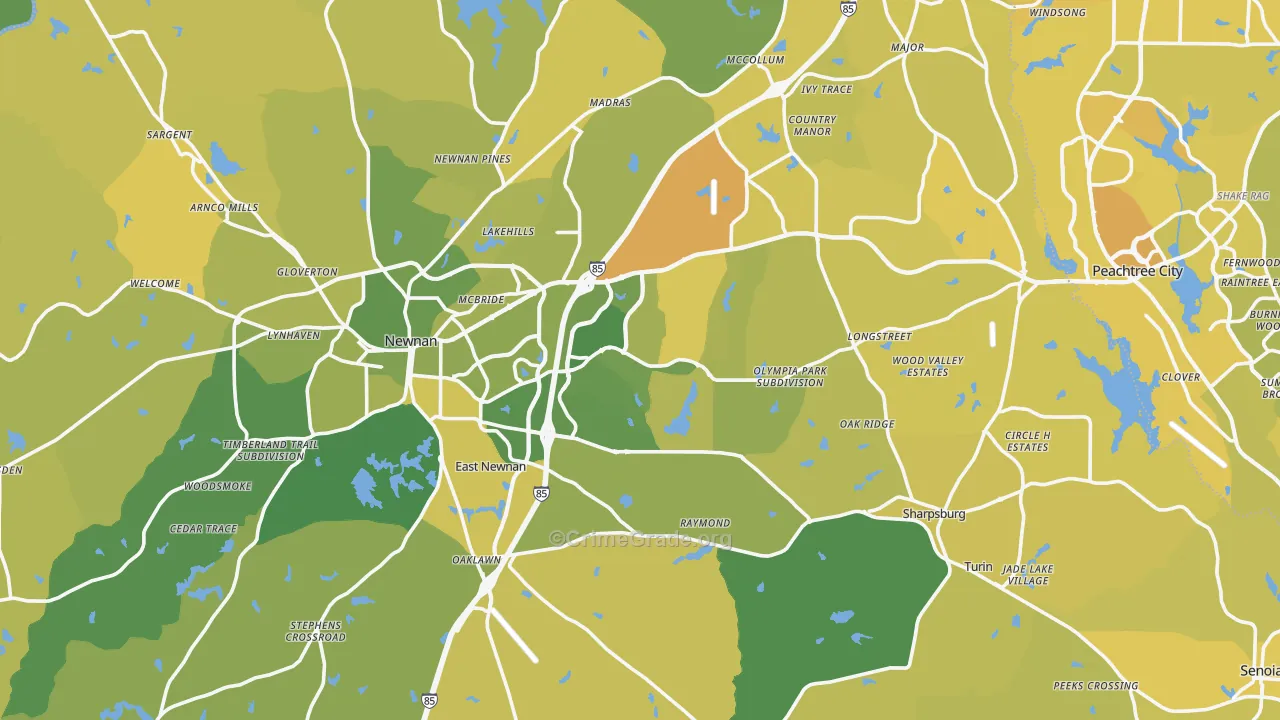Coweta County, GA Map of Vehicle Theft Rates