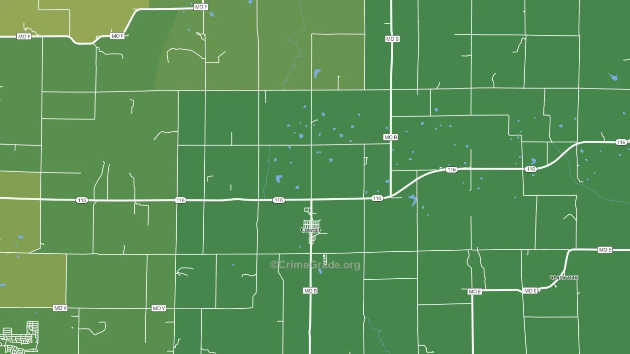 Cowgill, MO Map of Vehicle Theft Rates