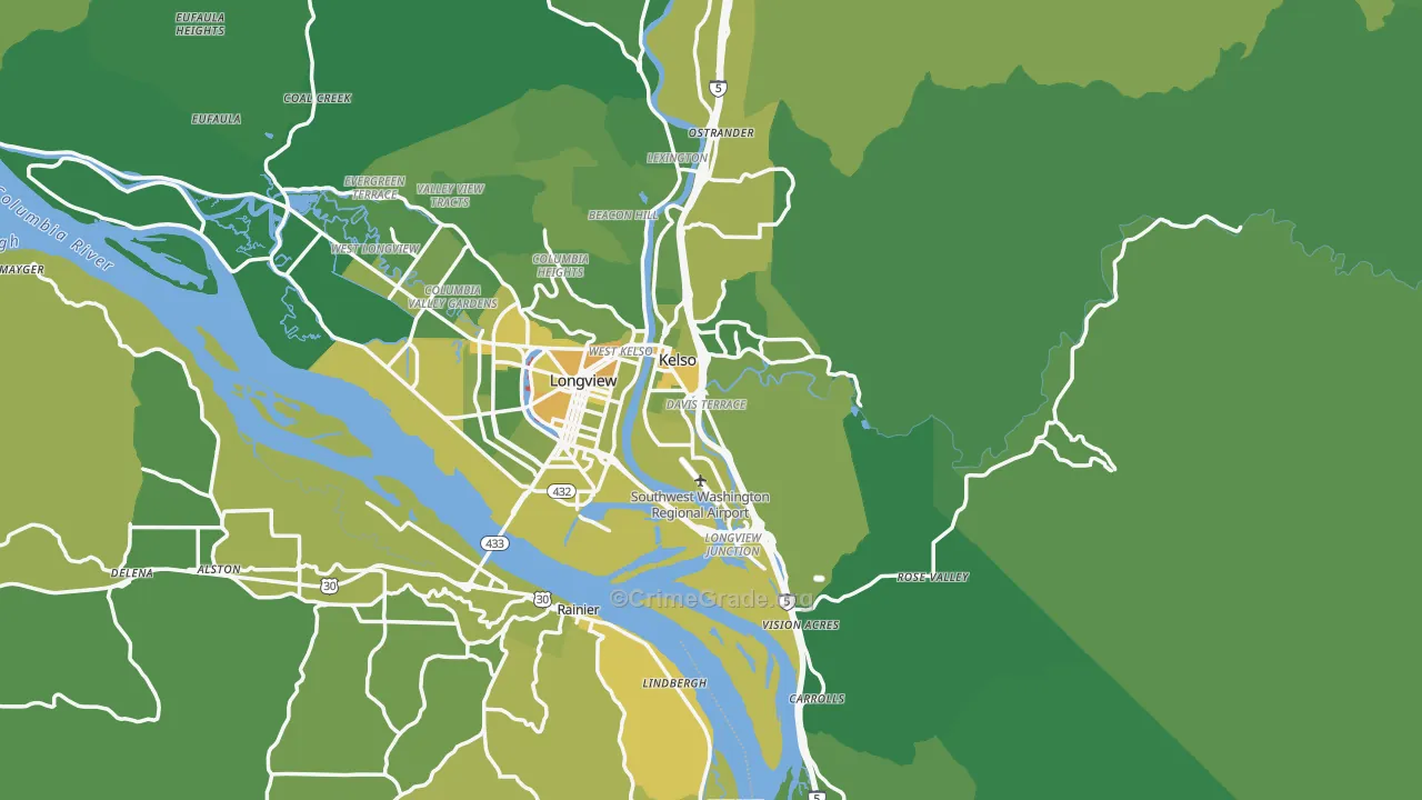 Cowlitz County, WA Map of Vehicle Theft Rates