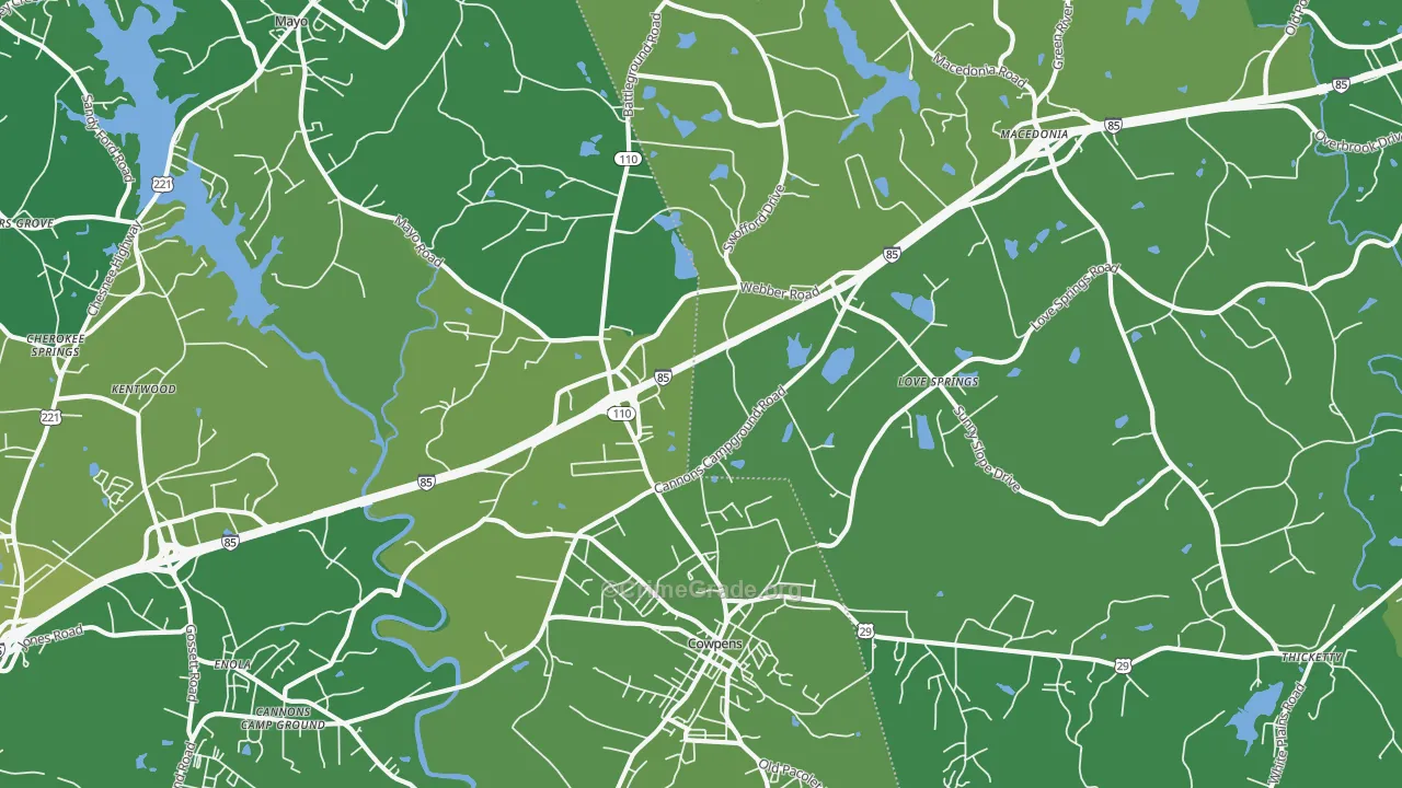 Cowpens, SC Map of Vehicle Theft Rates