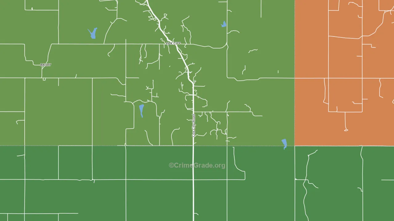 Cox City, OK Map of Vehicle Theft Rates