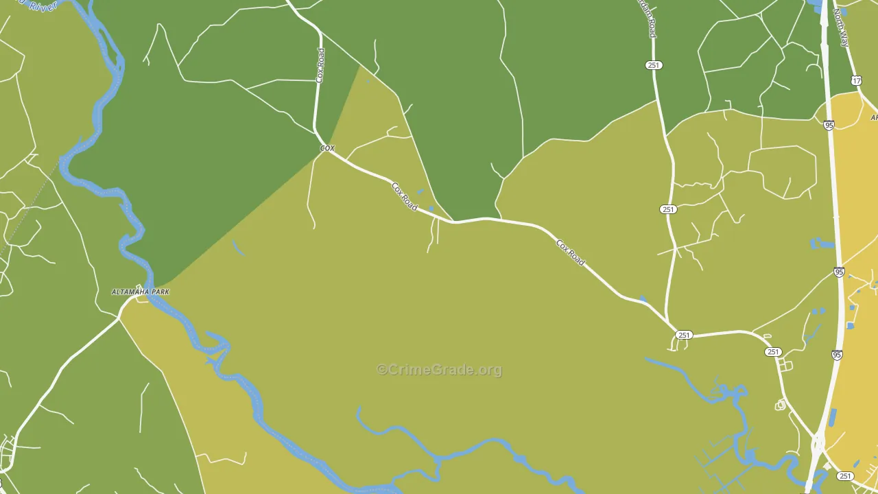 Cox, GA Map of Vehicle Theft Rates