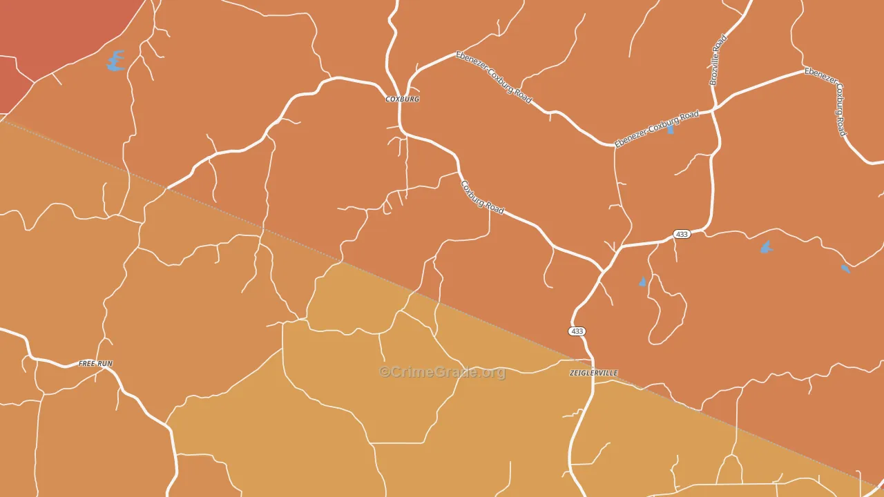 Coxburg, MS Map of Vehicle Theft Rates