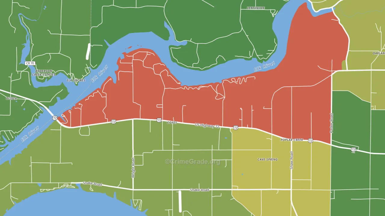 Coxey, AL Map of Vehicle Theft Rates