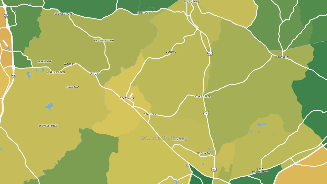 Coxs Creek, KY Map of Vehicle Theft Rates