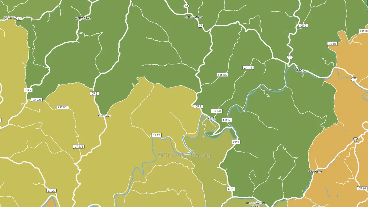 Coxs Mills, WV Map of Vehicle Theft Rates