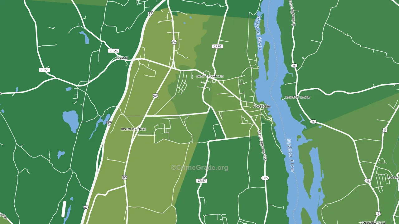 Coxsackie, NY Map of Vehicle Theft Rates