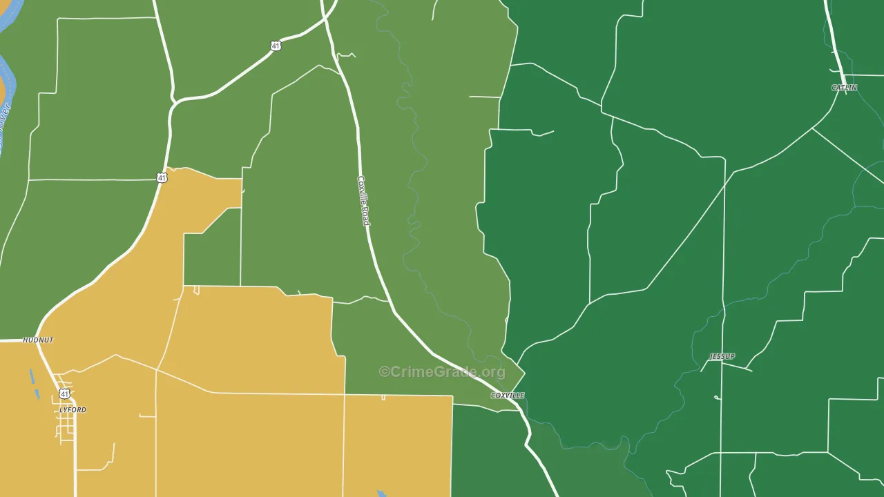 Coxville, IN Map of Vehicle Theft Rates
