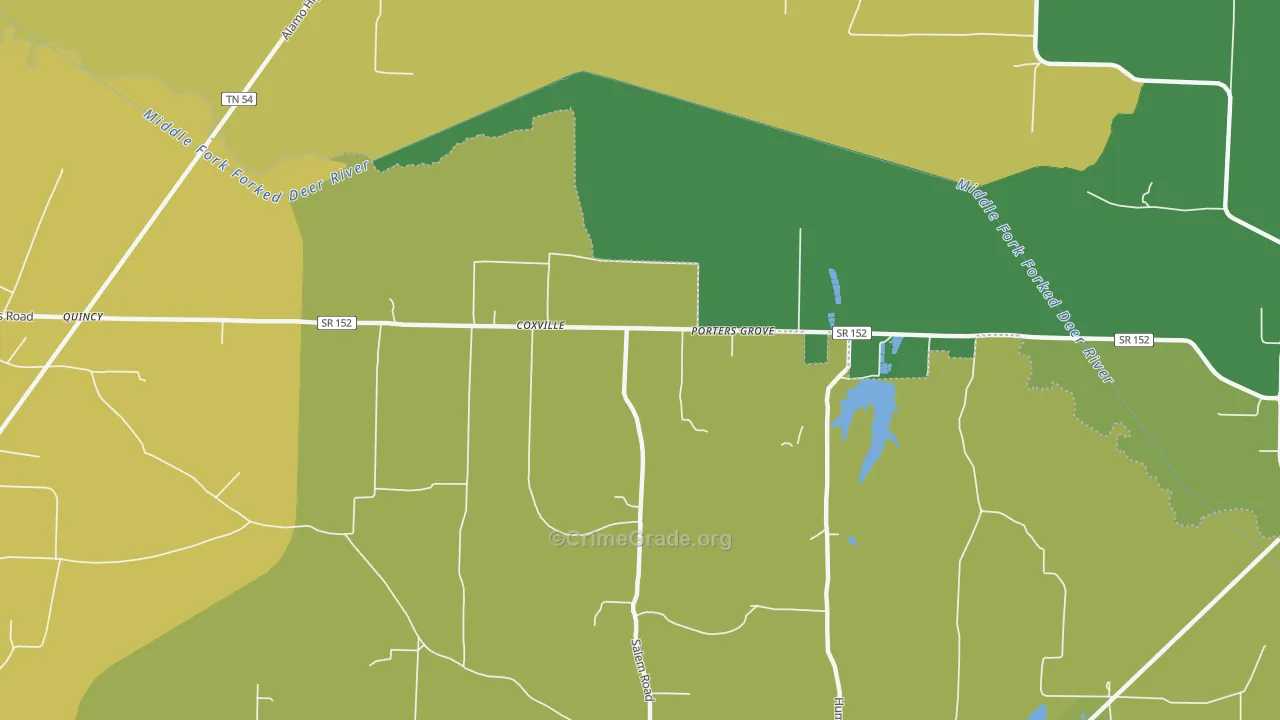 Coxville, TN Map of Vehicle Theft Rates