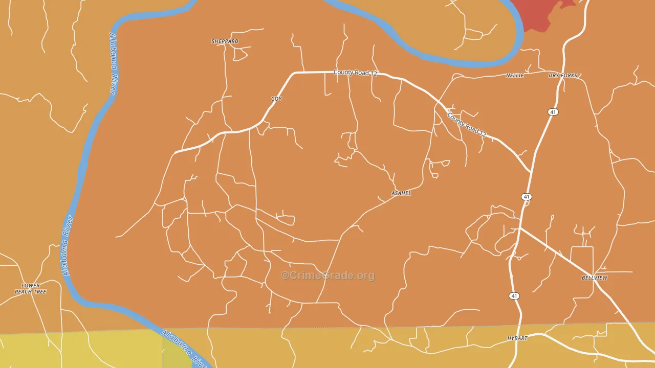 Coy, AL Map of Vehicle Theft Rates