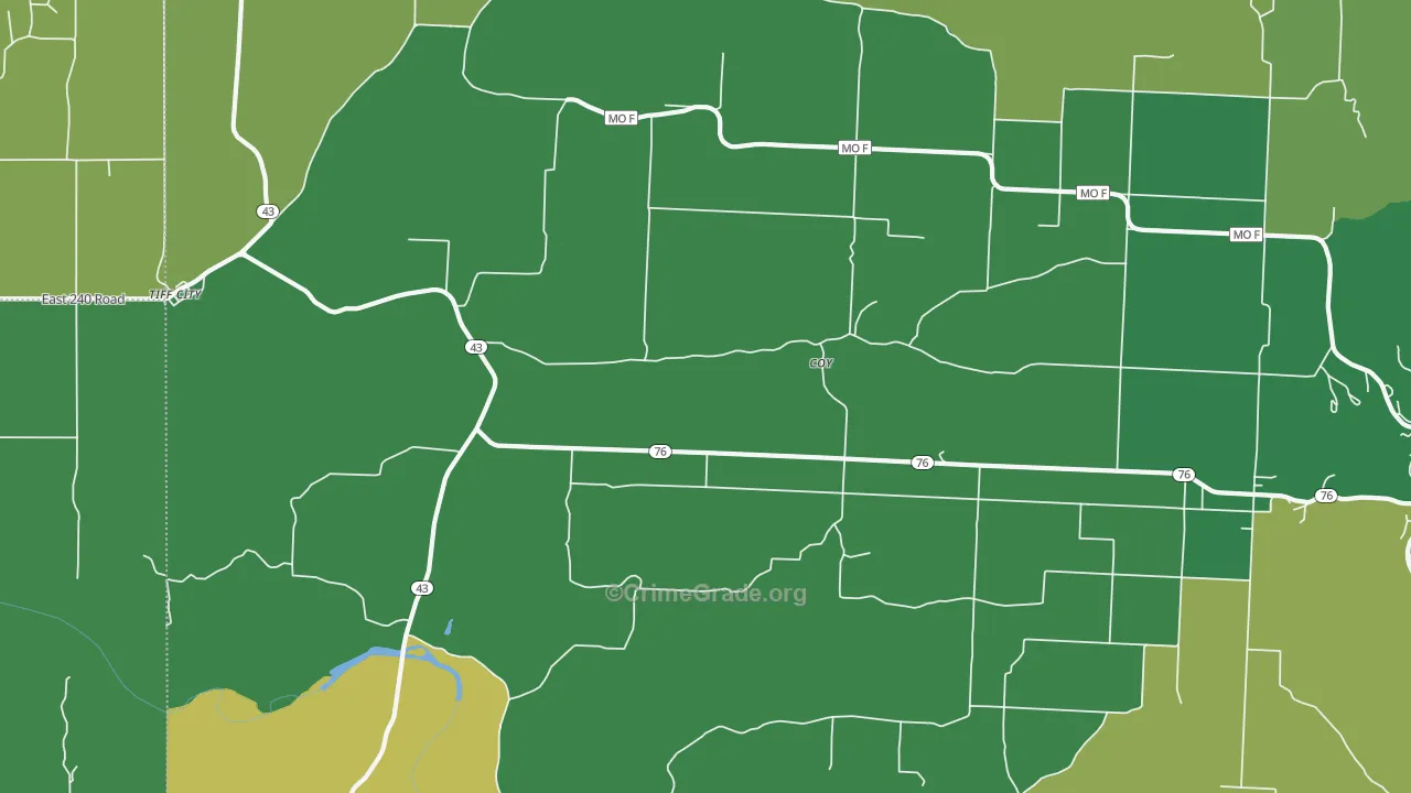 Coy, MO Map of Vehicle Theft Rates