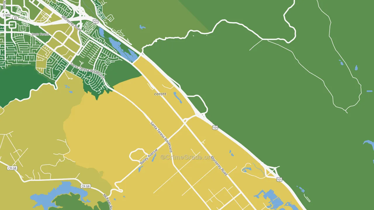 Coyote, CA Map of Vehicle Theft Rates
