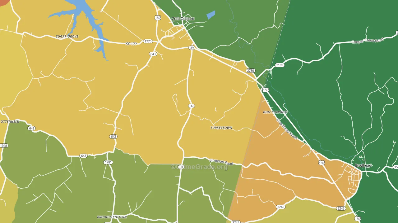 Crab Orchard, KY Map of Vehicle Theft Rates