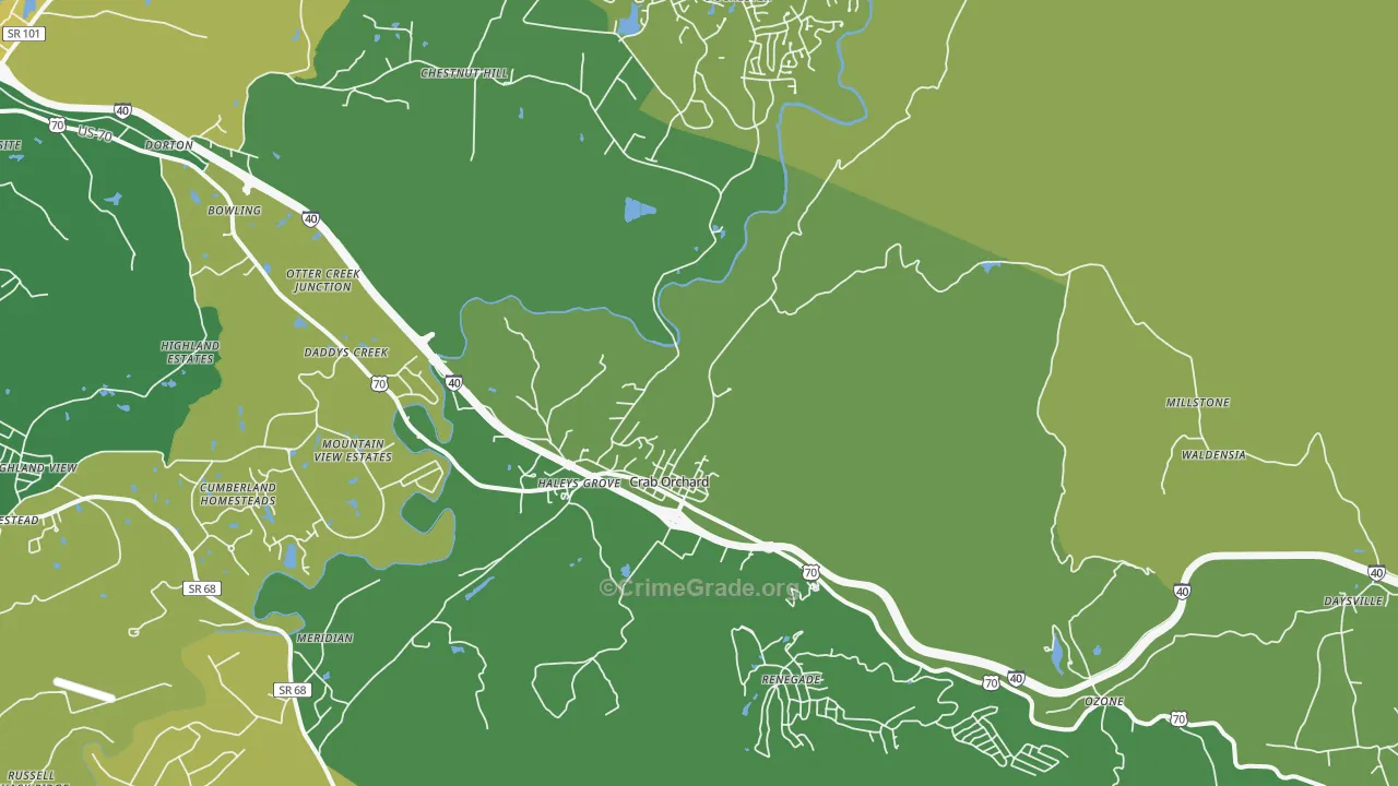 Crab Orchard, TN Map of Vehicle Theft Rates