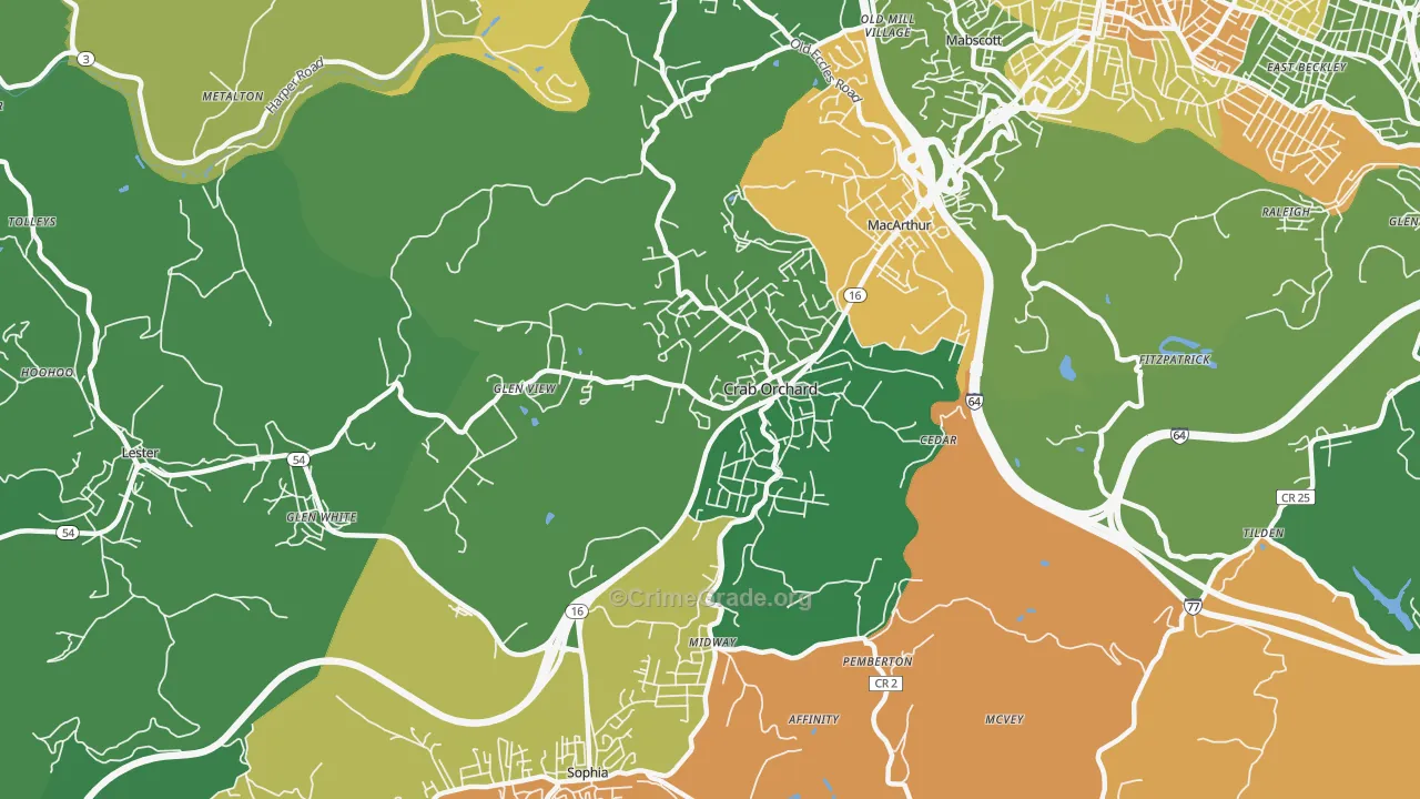 Crab Orchard, WV Map of Vehicle Theft Rates