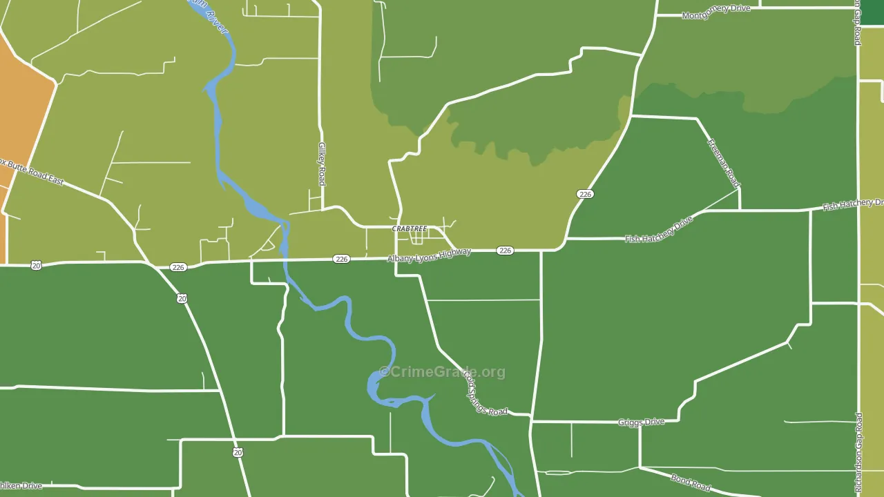Crabtree, OR Map of Vehicle Theft Rates
