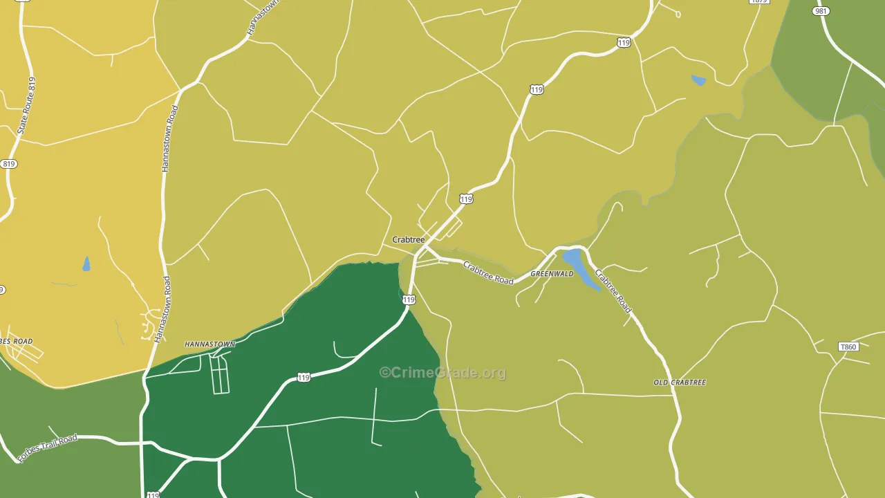 Crabtree, PA Map of Vehicle Theft Rates