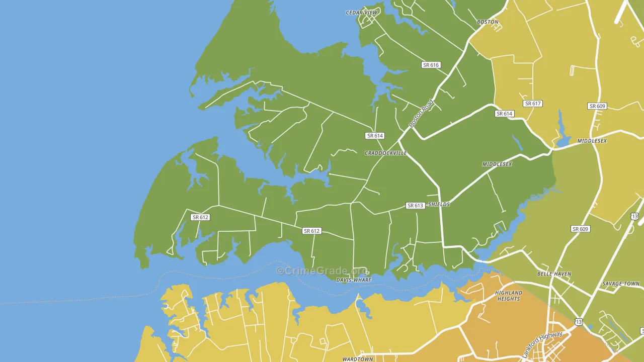 Craddockville, VA Map of Vehicle Theft Rates