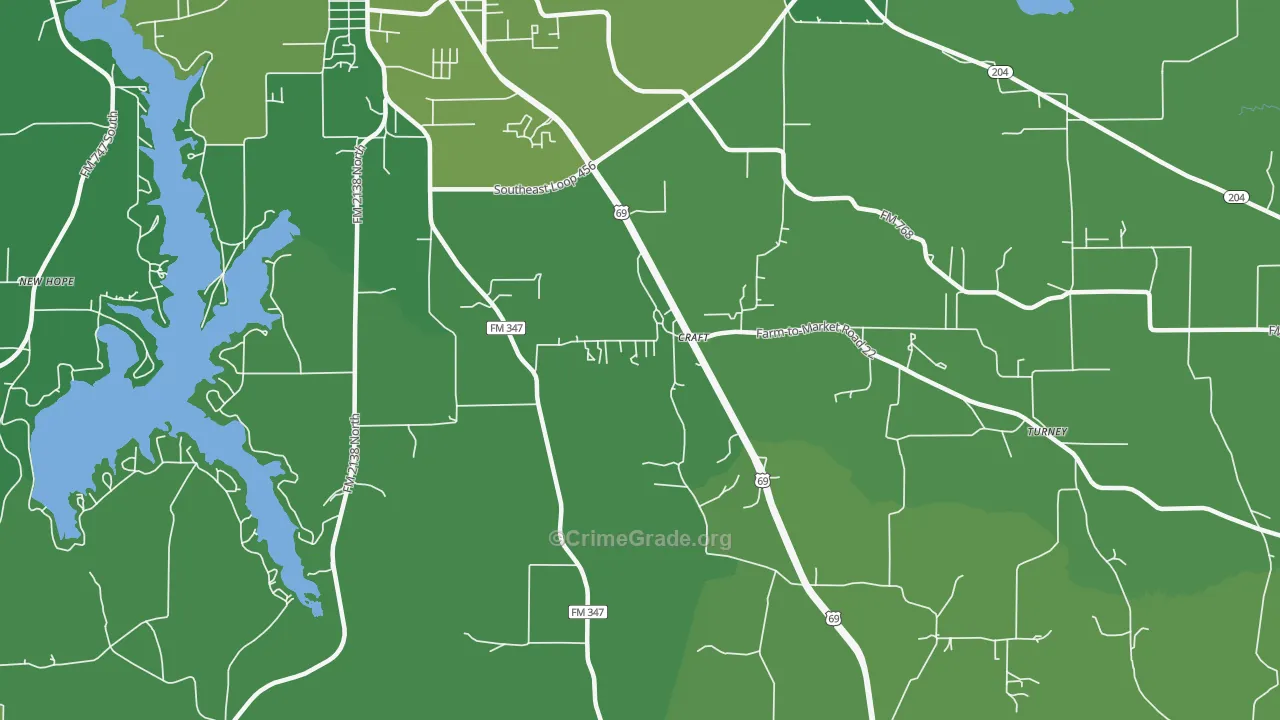Craft, TX Map of Vehicle Theft Rates