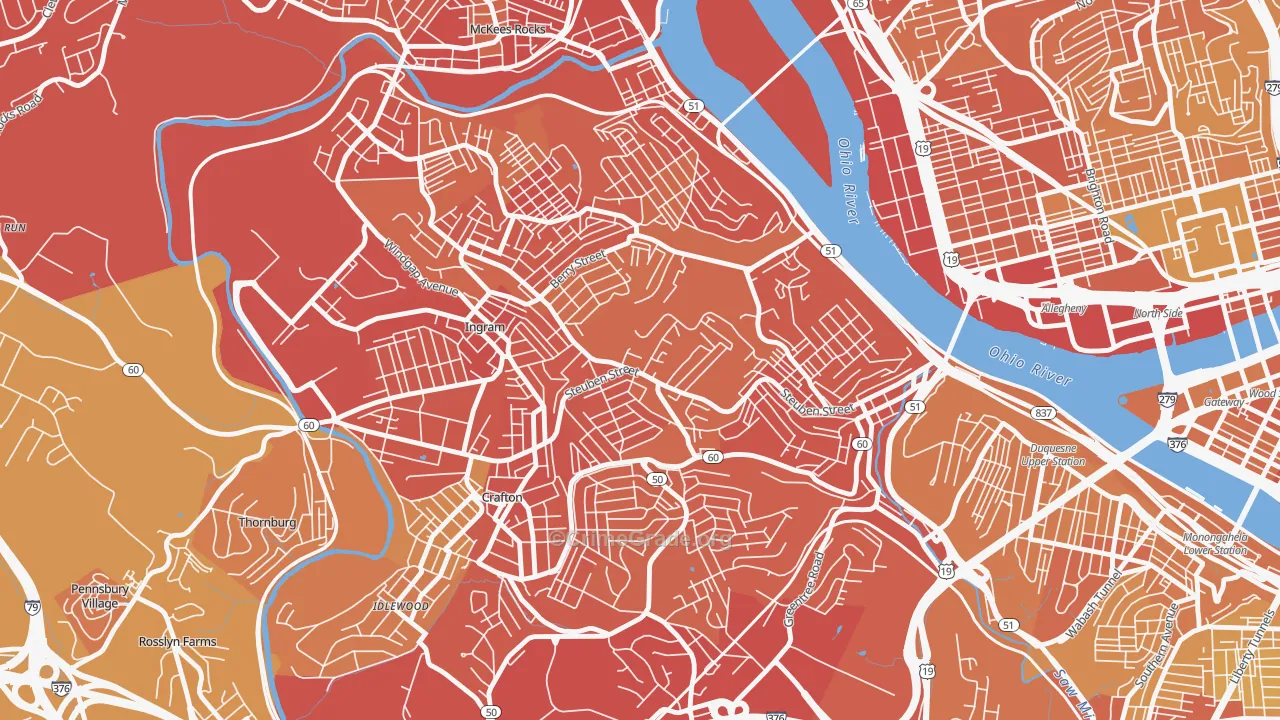 Crafton Heights, Pittsburgh, PA Map of Vehicle Theft Rates