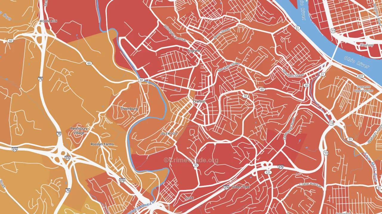 Crafton, PA Map of Vehicle Theft Rates