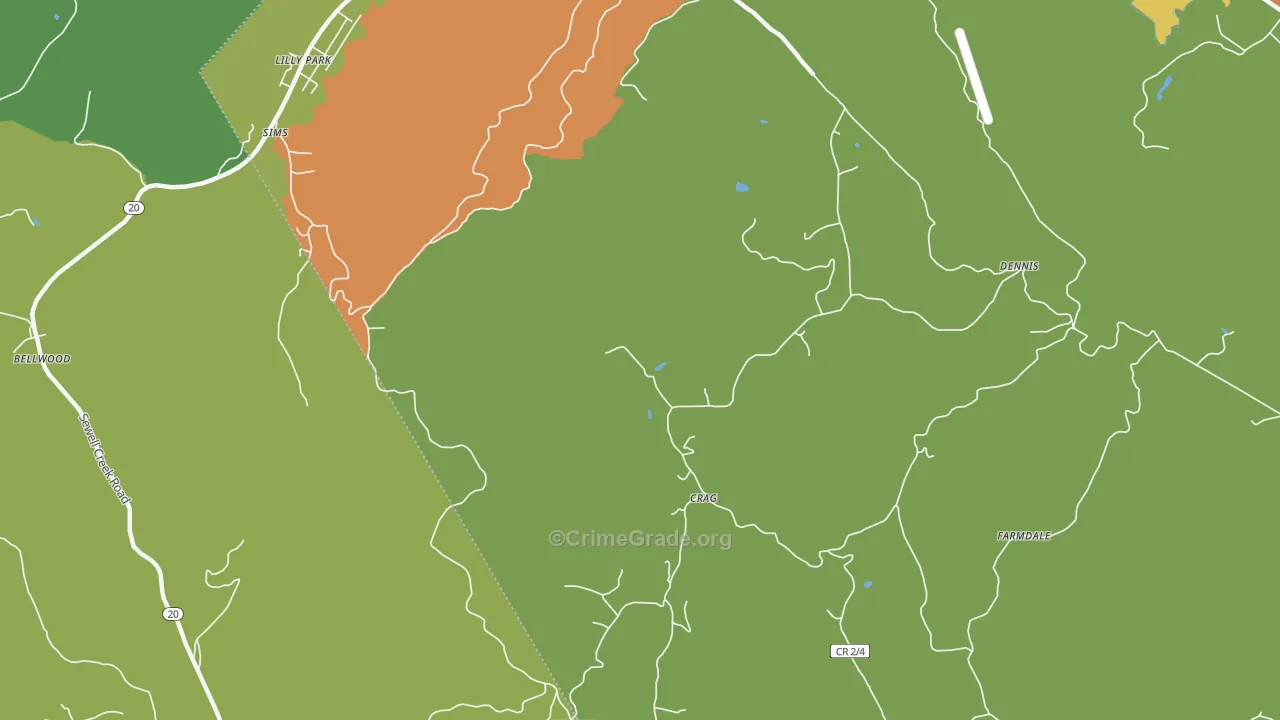 Crag, WV Map of Vehicle Theft Rates