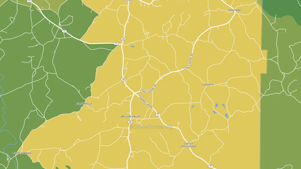 Cragford, AL Map of Vehicle Theft Rates