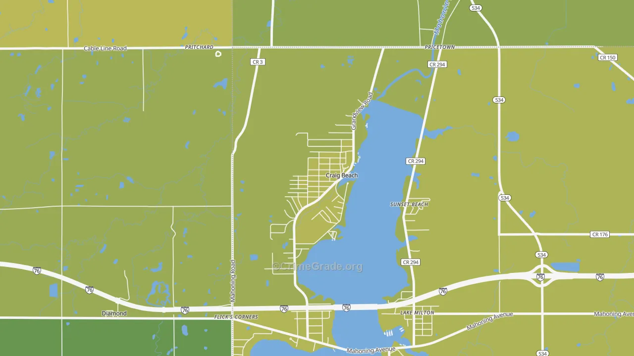 Craig Beach, OH Map of Vehicle Theft Rates