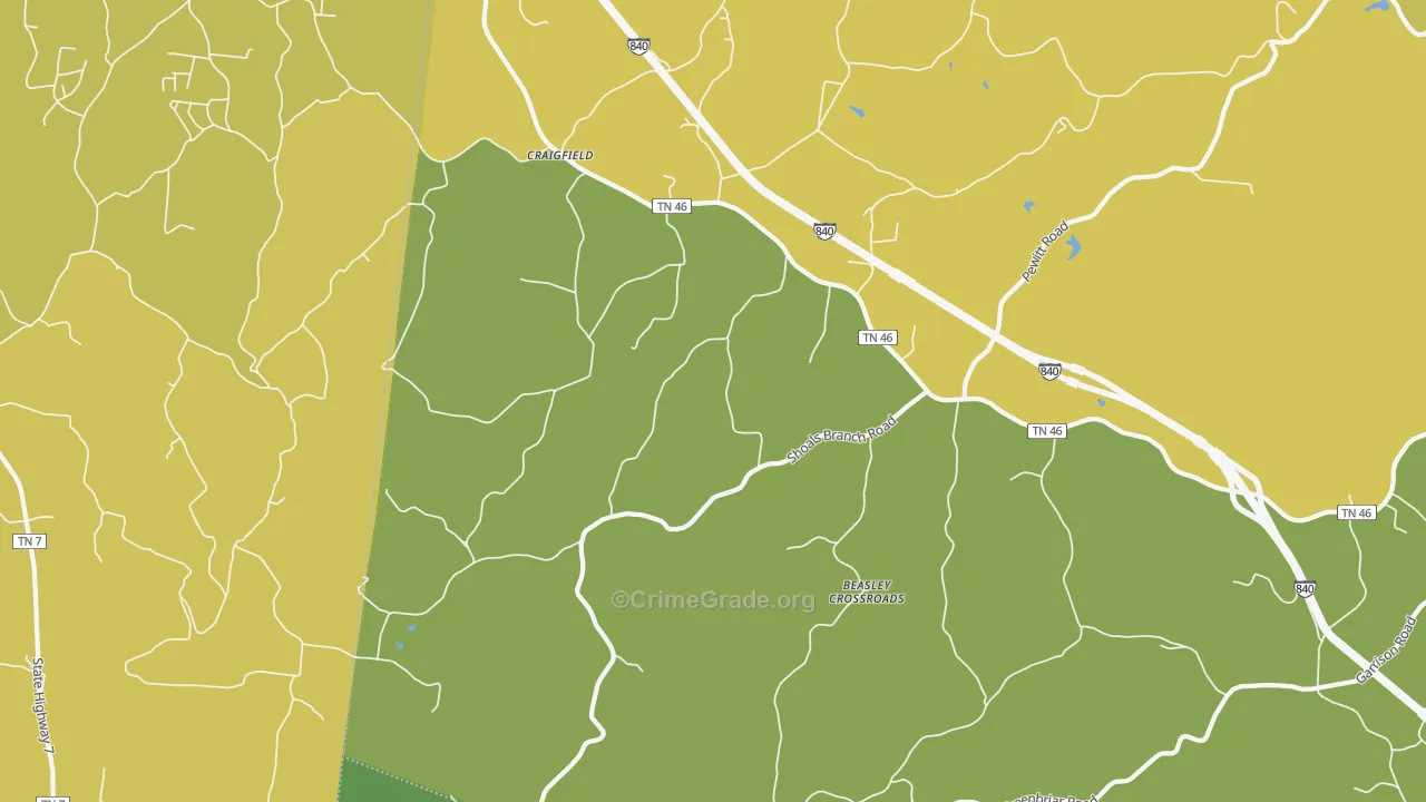 Craigfield, TN Map of Vehicle Theft Rates